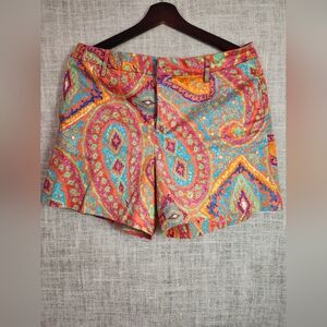 Lauren Ralph Lauren Like New Women's Orange Paisley Chino Shorts. Size 8